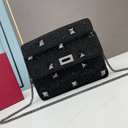 Women's handbag famous brand bag Fashion inlaid diamond shoulder bag crossbody bag designer bags Mini riveted tote bag Chain flap bag Wholesale quality leather bag