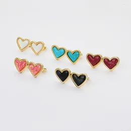 Stud Earrings BOROSA Fashion 5/10pair Heart Earring Golden Plated Multi-kind Stone Druzy Charm For Women