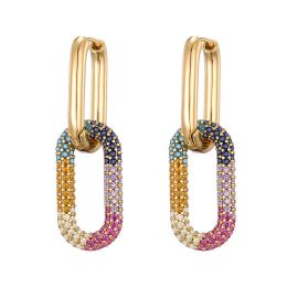 Earrings LOVBEAFAS Brand Gold Color Geometric Oval Rectangle Hoop Earrings For Women Zircon Wedding Jewelry Elegant Female Dangle Earings