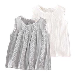 Kids Shirts Baby Girls Bluse Sommer Neue Baumwollhülle und T-Shirt Blume Lace Lässige Kinder Kleidung süßes Mädchen Top 1-6T H240423