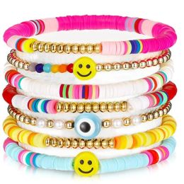 Strands 67Pcs/Set Bohemia Smile Face Colourful Stackable Bracelet Soft Clay Pottery Layering Friendship Bead Girl Bangle Boho Jewellery