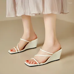 Dress Shoes Women's White Wedge Sandals Summer 2024 Ring Toe Cross Strap Gladiator Woman Non Slip Platform Beach Slippers Plus Size