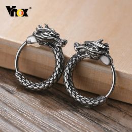 Earrings Vnox Retro Dragon Head Huggie, Vintage Stainless Steel Men Hoop Earrings, Cool Tranditinal Chinese Lucky Almut Boy Jewelry