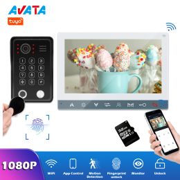 Cameras Tuya WIFI Intercom Video Door Phone With Video Doorbell Camera 1080P With Fingerprint RFID Number Password Unlock Motion Sensor