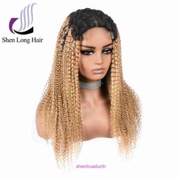 Human hair wig 4 * 4kinky curly 1B/27#uman lace