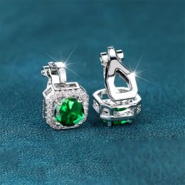Earrings Round Blue Green Black Pink Red Stone Square Clip Earrings For Women Silver Colour Rainbow Zircon No Piercing Ear Clips Jewellery