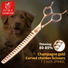 Scissors Fenice 7 inch 7.5 inch Professional Dog Grooming Shears Curved Chunker Scissors for Dog Face Body Cutting JP 440C High Quality