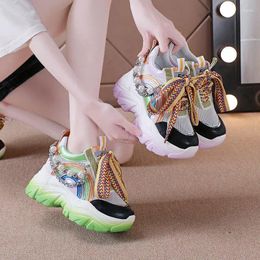 Casual Shoes 2024 Women Lace Up Sneakers Woman Thick Sole Non-slip Lady Waterproof Colorblock Chunky Female