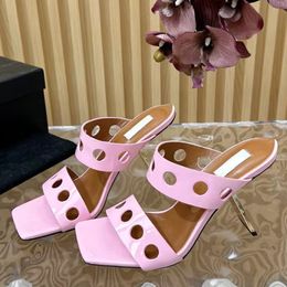 2024 summer new arrive women square toe metal heel slippers runway fashion brand designer hot sale summer dress party high heel slippers for women