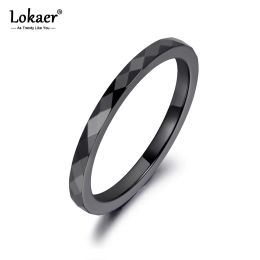 Bands Lokaer Trendy 2mm Black & White Cutting Ceramics Rings Jewellery Classic Wedding Engagement Rings For Women Anneaux Anillos R19051