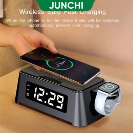 Chargers 3 in 1 Wireless Charger Dock For iPhone 14 13 12 Pro Apple Watch S8 7 15W Fast Charging Station Desktop LED Digital Alarm Clock