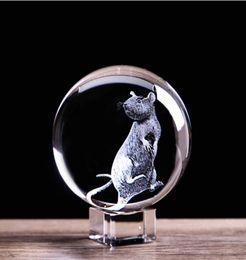 3D Laser Engraved Zodiac Rat Crystal Ball Art Animal Collectible Figurines Feng Shui Home Decor Glass Marbles Sphere ornaments Y208857393