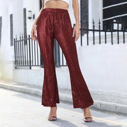 Women's Pants Elastic High Waist Fashion Autumn And Winter Casual Pure Colour Sequins Wide Leg Women Tall