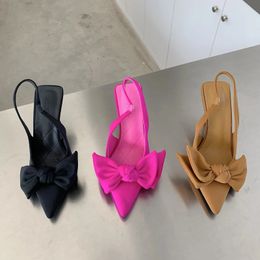 2024 Summer Brand Women Slingback Sandals Heeled Shoes Fashion Bow-knot Pointed Toe Slip on Ladies Elegant Dress Pumps Shoes 240409