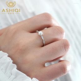 Cluster Rings ASHIQI Natural Freshwater Pearl Ring 925 Sterling Silver Adjustable Trend Women Jewellery Gifts