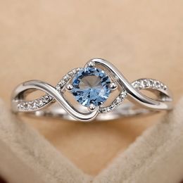 Bands Huitan 2022 Modern Design Women's Wedding Rings Charming Blue Cubic Zirconia High Quality Silver Color Ring Engagement Jewelry