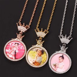 Photo Memory Square Frame Crown Angel Medal Solid Pendant Hip Hop Trendy Necklace Jewellery