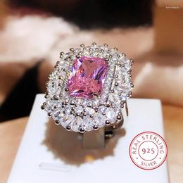 Cluster Rings Sparkling Pink/White Cubic Zirconia For Women Wedding Engagement Party Noble Female Light Luxury 925 Silver