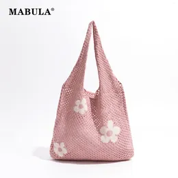 Evening Bags MABULA Flower Knitted Mesh Fished Net Tote Bag For Woman Hollow Out Beach Shoulder Purse Casual Eco Plaiting Shopper Handbag