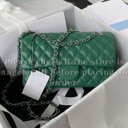 10A Mirror Quality Designer Classic Double Flap Bags 25cm Medium Women Handbag Genuine Leather Caviar Lambskin Green Quilted Purse Crossbody Shoulder Chain Box Bag