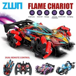 Electric/RC Car ZWN F1 F2 RC Drift Car With Music Led Lights 2.4G Glove Gesture Radio Remote Control Spray Stunt Cars 4WD Electric Children Toys T240422