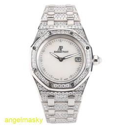 Ladies' AP Wrist Watch Royal Oak Series 18k All White Gold Original Diamond Fritillaria Quartz Womens Watch 67602BC 33mm