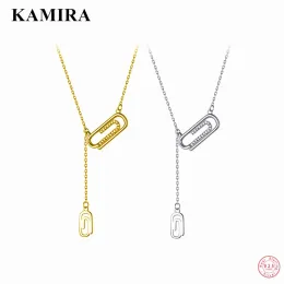 Necklaces KAMIRA 925 Sterling Silver Fashion Vintage Chic Pin Link Chain Pendientes Necklace for Women Luxury Gold Choker Jewellery Collares