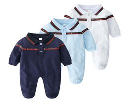 Newborn baby kids cotton romper brand designer kids clothes toddler lapel long sleeve jumpsuits baby boys ribbon bee embroidery ro3568395