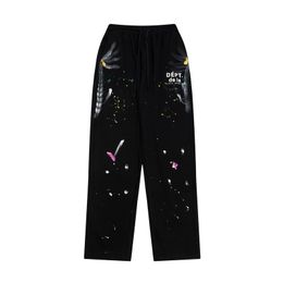 Designer Painted Sweatpants Pants Eur Size Men Hip Hop Patch Unisex Print Joggers Drawstring Street Wear Trousers Real Pics