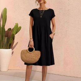 Casual Dresses Summer Mini Dress Loose Cut Stylish Women's A-line With Pleated Short Sleeves Knee Length Side For Wear