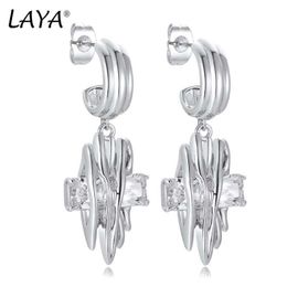 Charm LAYA New Collection Silver Colour Luminous Clear Zircon Circle Hoop Earrings for Women Fashion Earrings Jewellery Gift Y240423