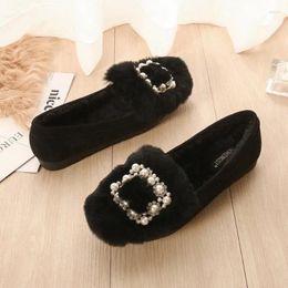 Casual Shoes Taomengsi Korean Winter Rex Maomao Plus Velvet Doug Frosted Diamond Beaded Round Fashion Women