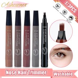 Supply 5 Colors Eyebrow Tattoo Pen 4 Points Fork Tip Liquid Brow Pencil Long Lasting Waterproof Stencil Eyebrow Stamp Shaping Kit