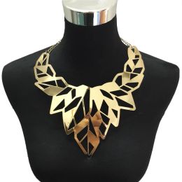 Necklaces MANILAI Hollow Leaf Metal Choker Punk Large Necklaces Women Collar Big Torques Statement Necklaces Maxi Jewelry Gold Color