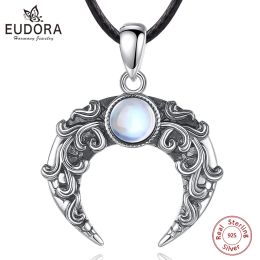 Necklaces Eudora 925 Sterling Silver Moon Necklace for Women Man Vintage Tree of Life Moonstone Amulet Pendant Personality Jewelry Gift