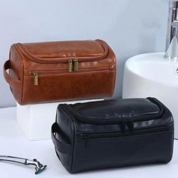 Cosmetic Bags Large Capacity Toiletries Organizer PU Leather Portable Storage Bag With Hanging Hook Waterproof Makeup Pouch Men