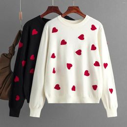 Women's Sweaters Love Embroidery Knitting Sweet Chic Long Sleeved O-neck Pullovers 2024 Female Casual Fashion Sweater Tops