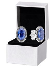 Pretty Women Blue Statement Halo Stud Earrings Authentic 925 Sterling Silver Original box for Wedding Jewelry Earring set2309497