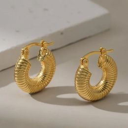 Earrings 2023 Trendy Round Chunky Hoop Earrings Gold Colour Stainless Steel Jewlery New Metal 18 K Plated Accessories Waterproof