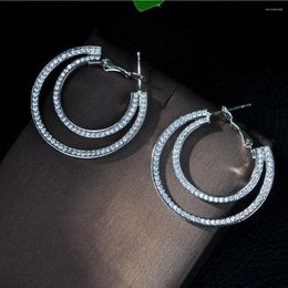 Hoop Earrings Fashion Designable Brand Jewellery White CZ Stone Gold Colour Big Post Hope For Women E-402