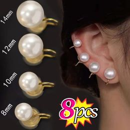 Earrings 2/4/8pcs French White Pearl Earrings Ear Clip Fashion Retro Mosquito Coil Holder Women Without Ear Holes Jewellery Accessories