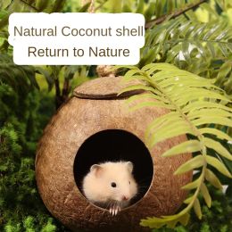 Cages Natural Small Pet Coconut Cages, Pet Cage for Hamster, Guinea Pig, Mice, Squirrel, Wooden House for Rat Rodent, Cute Animal Nest