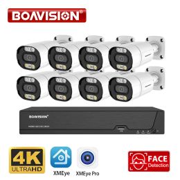 Lens 4K 8MP 8CH POE Video Surveillance Camera System Kit Outdoor AI Face Detection Audio Record Colour Night Vision H.265 XMEye Pro