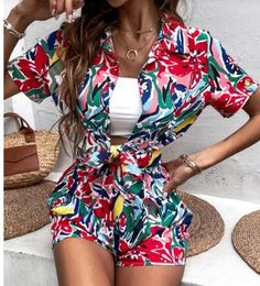 Work Dresses Printed Fashion Women's Two Piece Suit Short Sleeve Womens Outifits