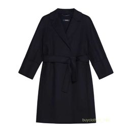 Women's Coat Cashmere Coat Luxury Coat Maxmaras Womens Midnight Blue Fleece With Belt Coat
