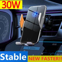 Chargers 30W Wireless Car Charger Magnetic Auto Car Phone Holder Mount For iPhone 14 13 12 X XR Samsung Infrared Fast Car Charging Stand