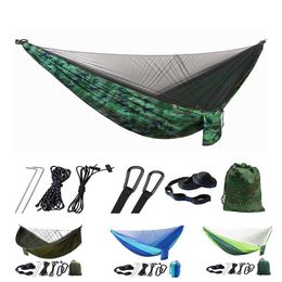 Camp Furniture Portable outdoor garden camping hammock with mosquito net quick opening sleep hammock hanging hammock used for natural hiking and tourism Y240423