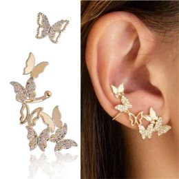 Earrings 2pcs/set High Quality Full Drill Asymmetrical Hollow Butterfly Earrings Women crystal Butterfly Ear Bone Clip