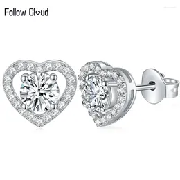 Stud Earrings Follow Cloud VVS1 D Colour Heart Cut 5.0MM Test Passed Moissanite Diamond Earring 925 Sterling Silver Women Fine Jewellery