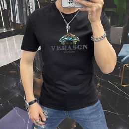 Men's T-Shirts designer Summer new men's short sleeved slim fit printed T-shirt, silk cotton round neck half breathable top trend POSL